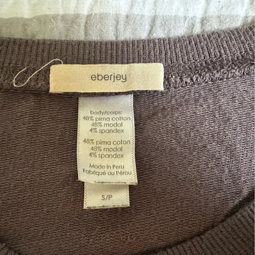 Eberjey Colby Cozy The Ringer Sweatshirt S Pima Modal Rabbit White Taupe